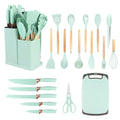 Kit Jogo Completo Utensílios C/19 Peças Cozinha Com Tablet Silicone Espátula Faca Tesoura