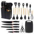 Kit Jogo Completo Utensílios C/19 Peças Cozinha Com Tablet Silicone Espátula Faca Tesoura