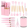 Kit Jogo Completo Utensílios C/19 Peças Cozinha Com Tablet Silicone Espátula Faca Tesoura