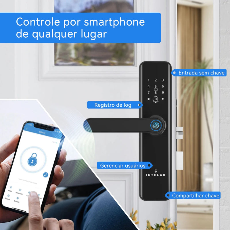 Intellar tuya wifi digital eletrônico inteligente fechadura da porta com câmera biométrica impressão digital cartão inteligente senha desbloqueio chave