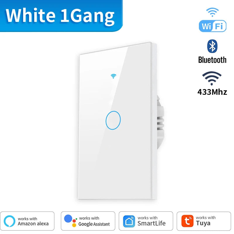 TNCE Tuya US WiFi+Bluetooth Smart Wall Switch 1/2/3/4 Gang Wire Touch Sensor LED Light Switches Smart Home Alexa Google Home