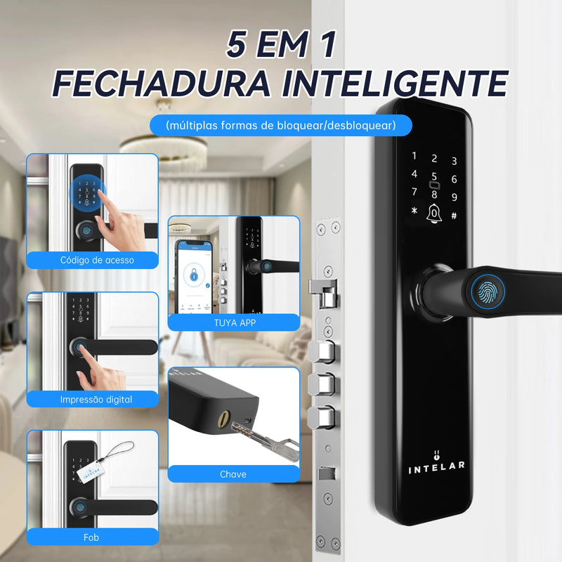 Intellar tuya wifi digital eletrônico inteligente fechadura da porta com câmera biométrica impressão digital cartão inteligente senha desbloqueio chave