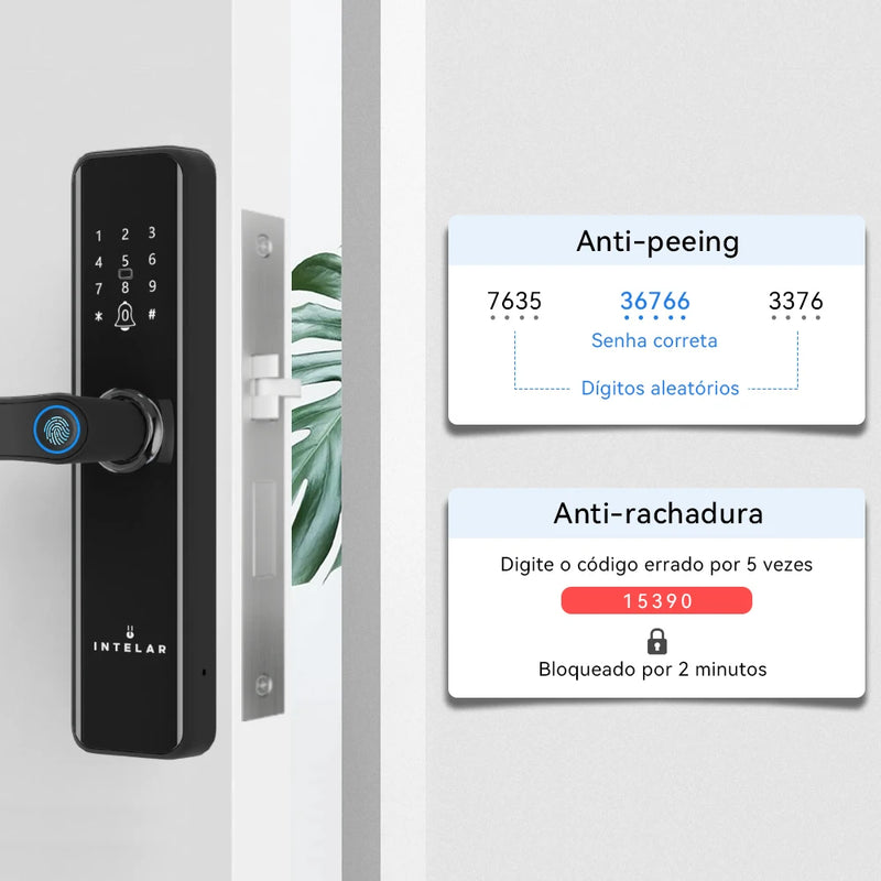 Intellar tuya wifi digital eletrônico inteligente fechadura da porta com câmera biométrica impressão digital cartão inteligente senha desbloqueio chave