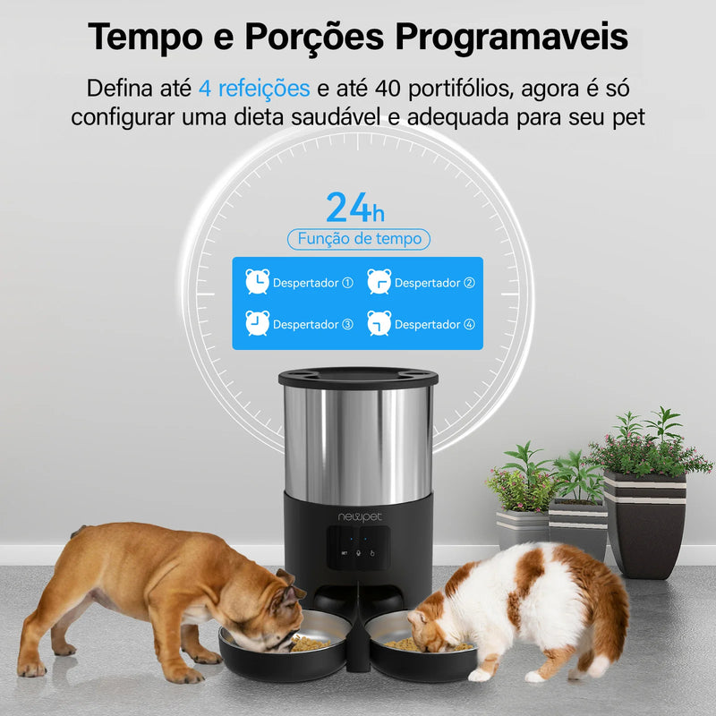 Alimentador para animais de estimação 5L com microfone Alimentador automático para gatos Dispensador de comida para cães inteligente WiFi Tempo Quantitativo Tigela de alimentação em aço inoxidável