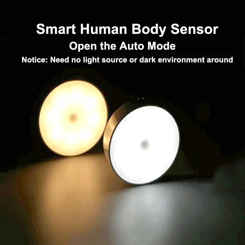 Lâmpada noturna LED inteligente com sensor de corpo humano, iluminação automática de emergência, carregamento USB, sucção magnética sem fio, luz noturna