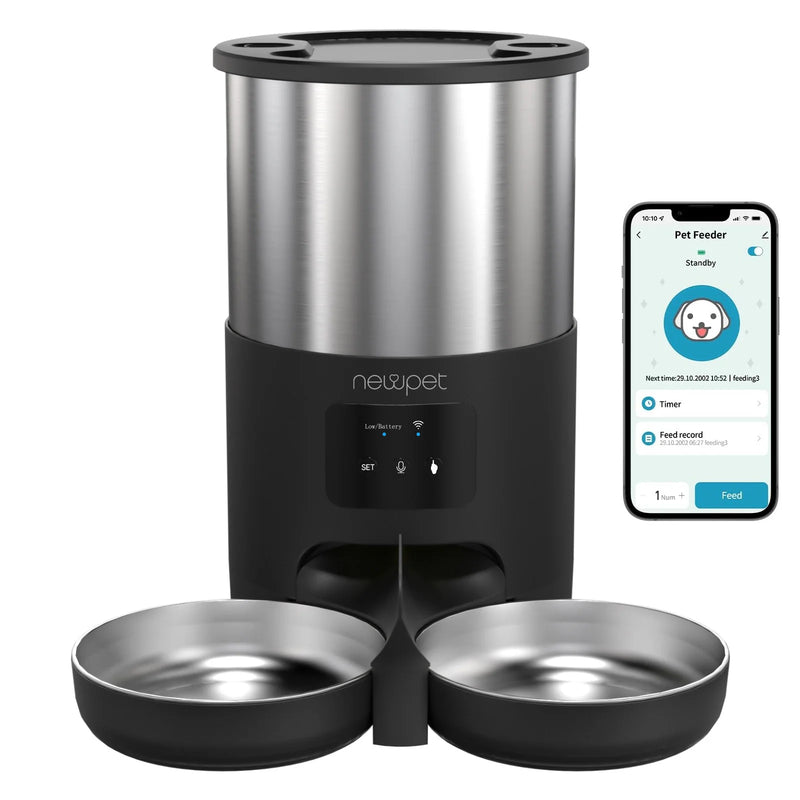 Alimentador para animais de estimação 5L com microfone Alimentador automático para gatos Dispensador de comida para cães inteligente WiFi Tempo Quantitativo Tigela de alimentação em aço inoxidável