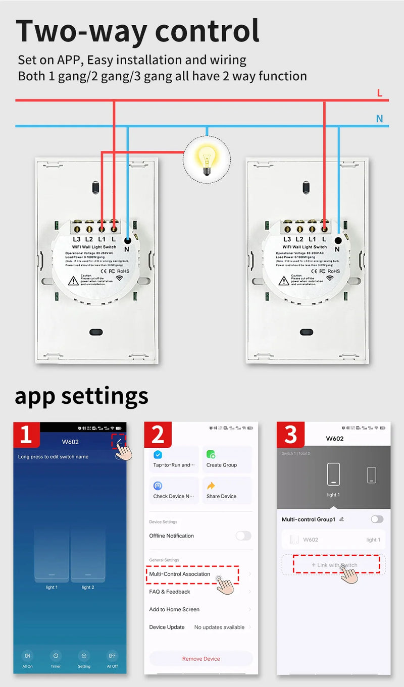 TNCE Tuya US WiFi+Bluetooth Smart Wall Switch 1/2/3/4 Gang Wire Touch Sensor LED Light Switches Smart Home Alexa Google Home